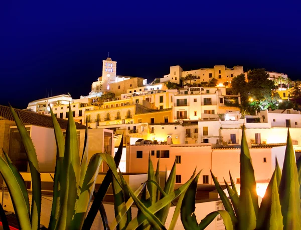 Ibiza Dalt Vila downtown in night lights — Stock Photo, Image