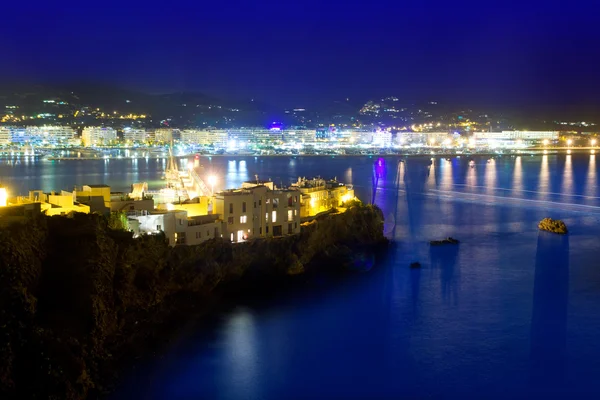 Ібіца місто синє море ніч Ілюмінатори — стокове фото