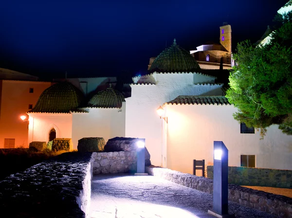 stock image Ibiza Dalt Vila with church night lights