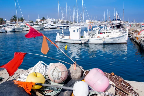 Fisherboats with nets longlines buoy tackle — Stock Photo, Image