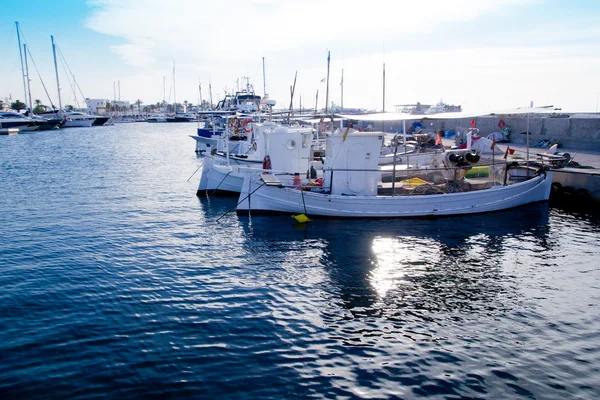 Barcos de pesca al atardecer en el puerto deportivo de Formentera —  Fotos de Stock