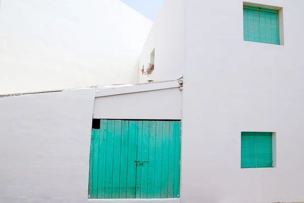 White house with green door in Formentera — Stock Photo, Image