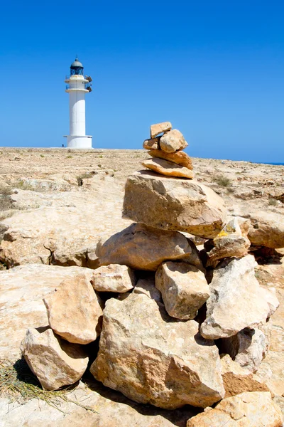 Barbaria formentera Lighthouse make a wish stones — Stock Photo, Image