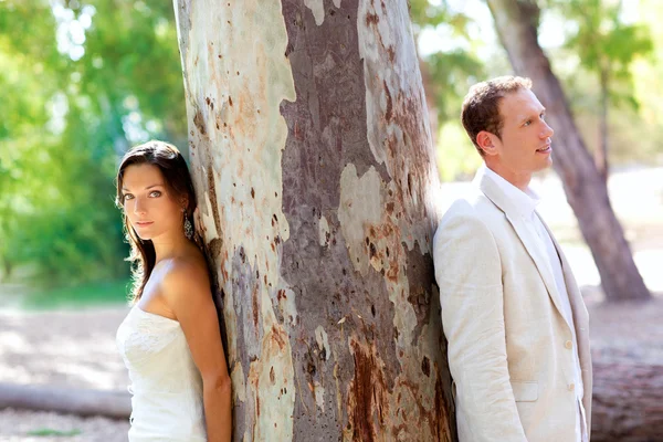 Couple happy in love at park outdoor tree — Stock Photo, Image
