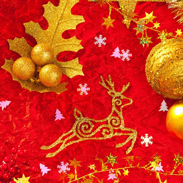 Kerstkaart achtergrond gouden en rood — Stockfoto