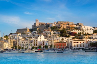 Ibiza Eivissa town with blue Mediterranean clipart
