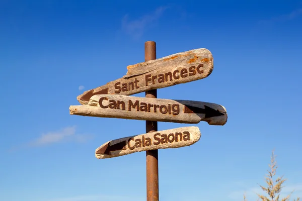 Formentera wood road signs Cala Saona — Stock Photo, Image