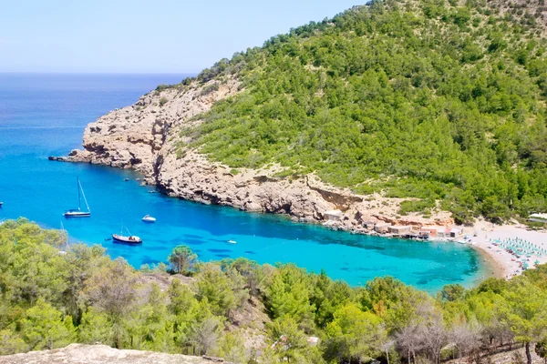 Ibiza Porto de Benirras praia cor turquesa — Fotografia de Stock