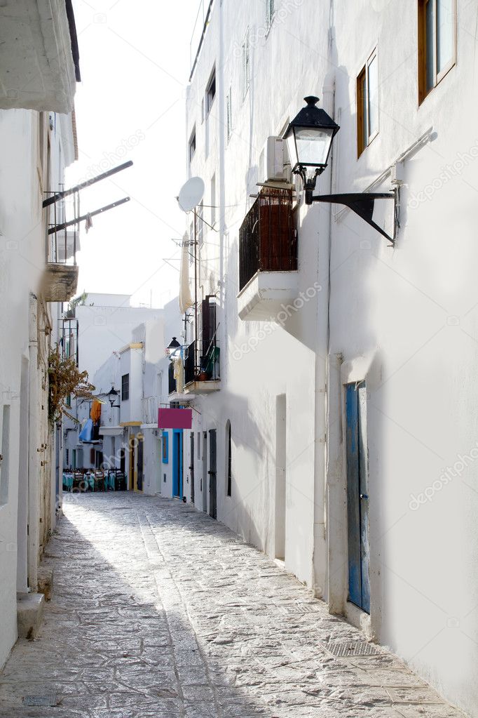 Ibiza downtown white houses narrow street