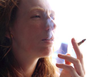 Female smoker woman with smoke cigarette clipart