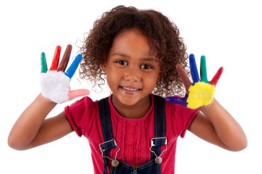 Little African Asian girl with hands painted clipart