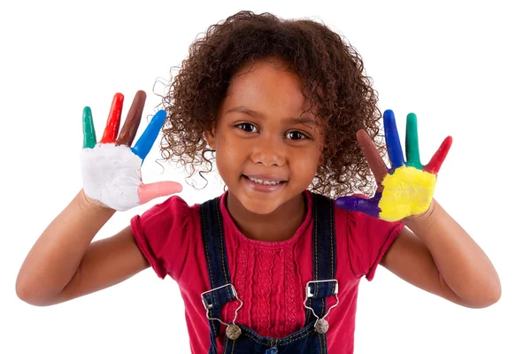 Little African Asian girl with hands painted — Stock Photo, Image