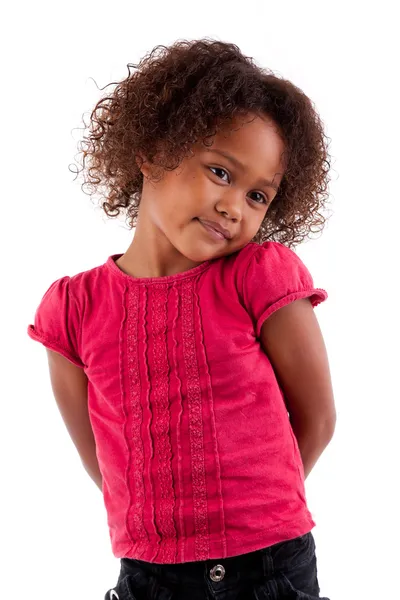 Χαριτωμένο μικρό αφρικανική ασιατικό κορίτσι που απομονώνονται σε λευκό φόντο — Φωτογραφία Αρχείου