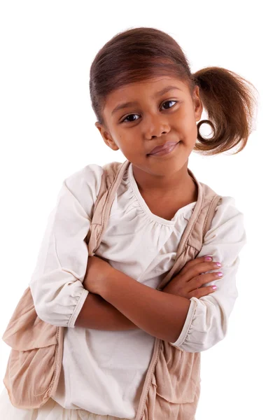 Schattig klein Afrikaanse Aziatische meisje geïsoleerd op witte achtergrond — Stockfoto
