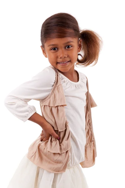 Aranyos kis afrikai, ázsiai lány elszigetelt fehér background — Stock Fotó