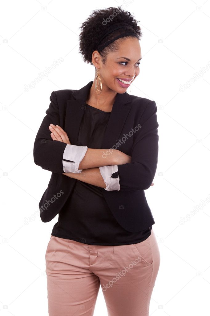 Smiling african american woman with folded arms