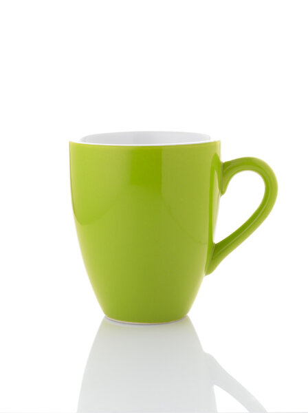 A green coffee cup on white background