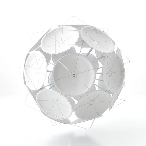 Bola de antenas parabólicas em um fundo branco — Fotografia de Stock