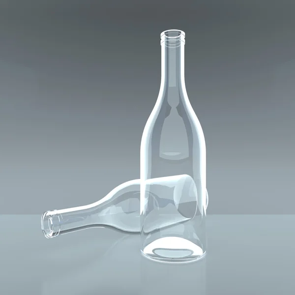 Zwei leere Glasflaschen auf grauem Hintergrund — Stockfoto