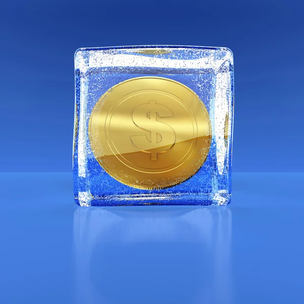 Münze für Münze in einem Dollar im Eisblock — Stockfoto