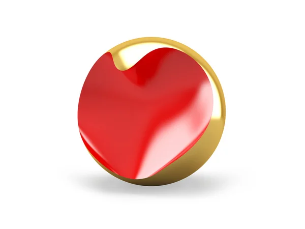 Rotes Herz in eine goldene Kugel — Stockfoto