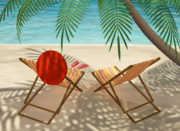 Sedie a sdraio colorate sulla spiaggia — Foto Stock