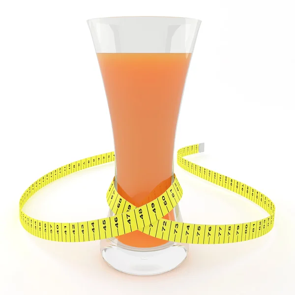 Glass of juice with a measuring tape — Stock Photo, Image