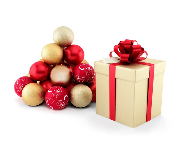 Ajándék és karácsonyi díszek, spruce formájában — Stock Fotó