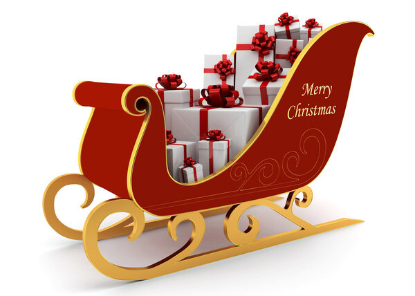 Christmas sleigh with white presents
