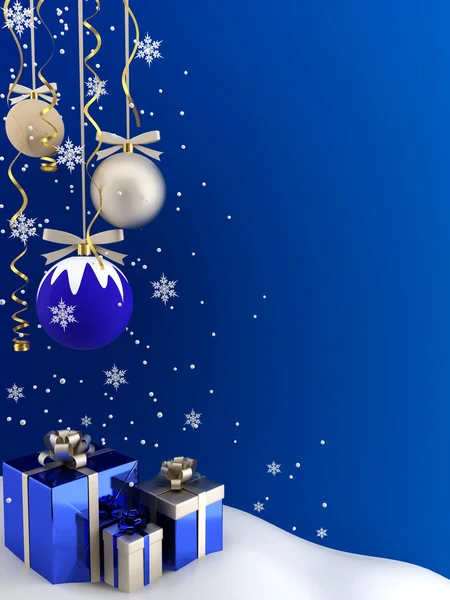 Briefkaart - kerstballen en geschenken. — Stockfoto