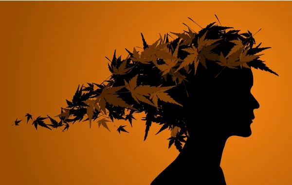Autumn floral girl silhouette — Stock Vector