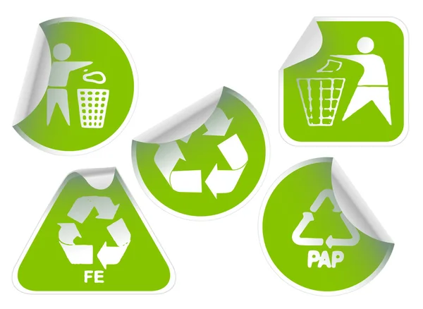 Set grüner Recycling-Etiketten und Aufkleber — Stockvektor