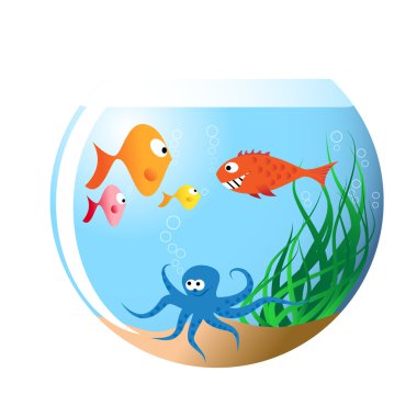 Various fishes in aquarium clipart