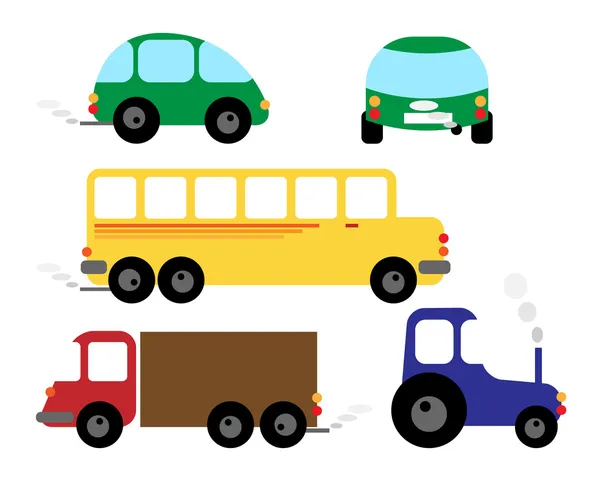 Conjunto de vehículos - coche, autobús, tractor — Archivo Imágenes Vectoriales