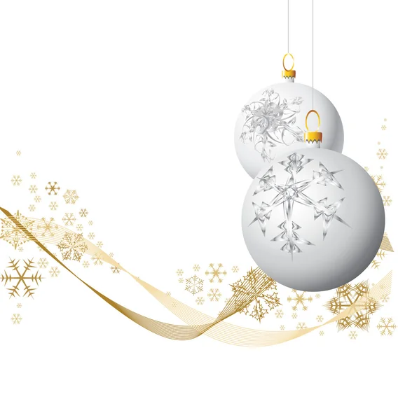 White Christmas bulbs with golden snowflakes on white background — Stockvector