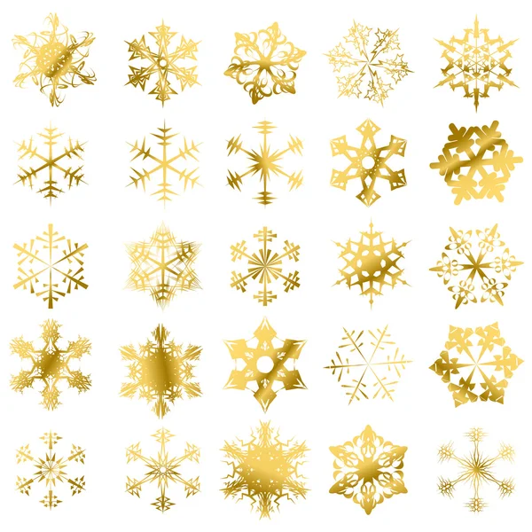 Flocos de neve dourados isolados — Vetor de Stock