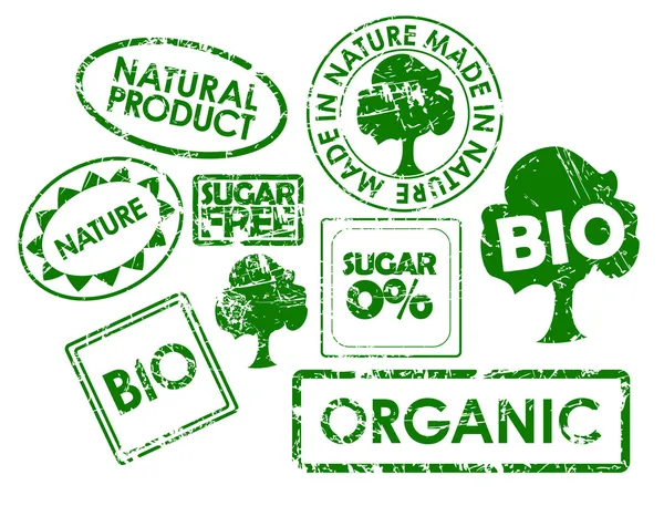 Sellos para alimentos orgánicos saludables — Archivo Imágenes Vectoriales