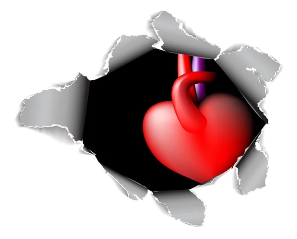 Carte de papier avec trou et coeur — Image vectorielle