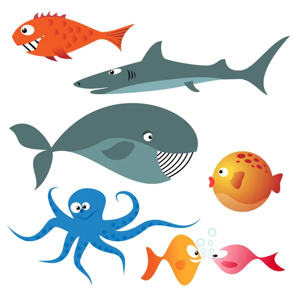 Conjunto de varios animales marinos — Vector de stock