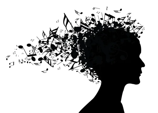Silhouette portrait femme musique — Image vectorielle