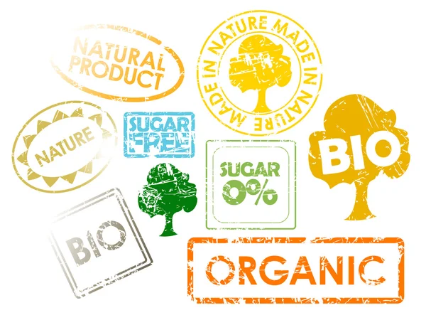 Set van postzegels voor biologisch voedsel — Stockvector