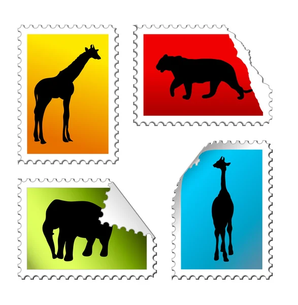 Set di francobolli postali safari — Vettoriale Stock