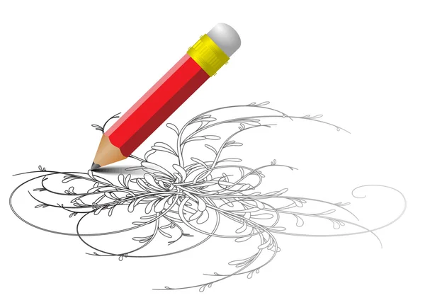 Red pencil drawing a sketch — Stock Vector