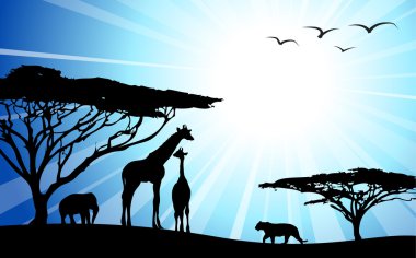 Africa - safari - silhouettes of wild animals in dawn clipart