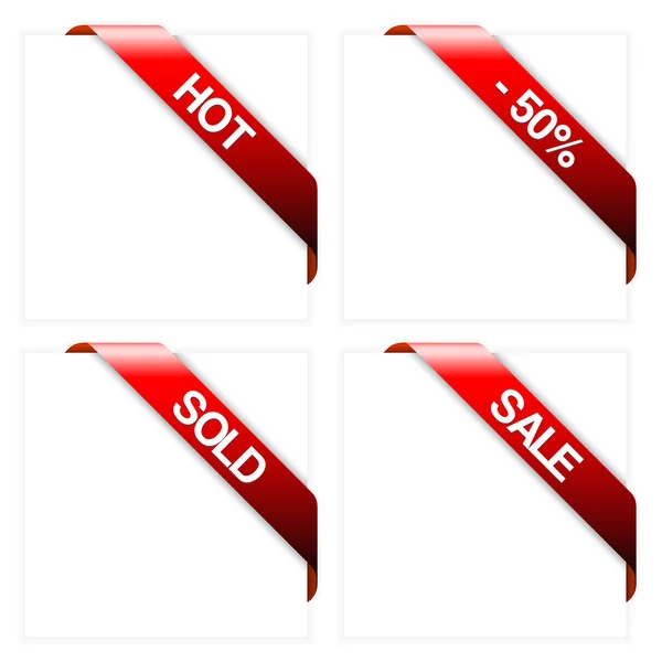 Set of red corner ribbons — Stock Vector