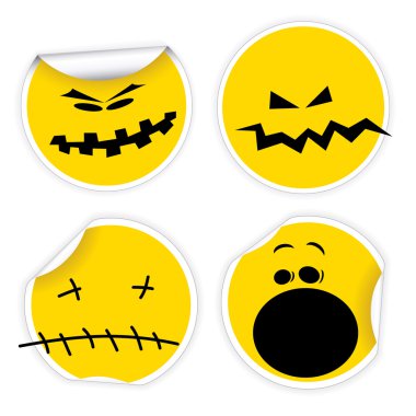 Set of Halloween yellow smiles labels clipart