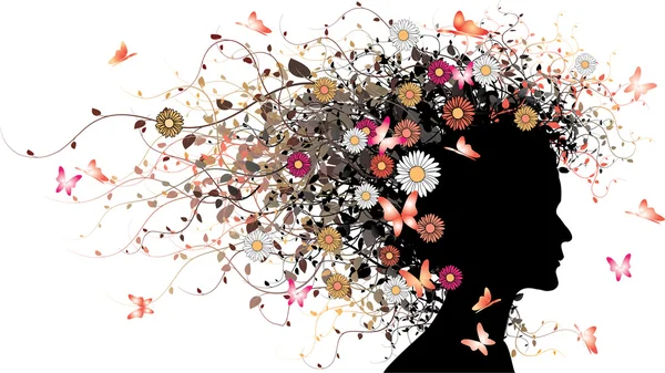 Silhouette de fille florale — Image vectorielle