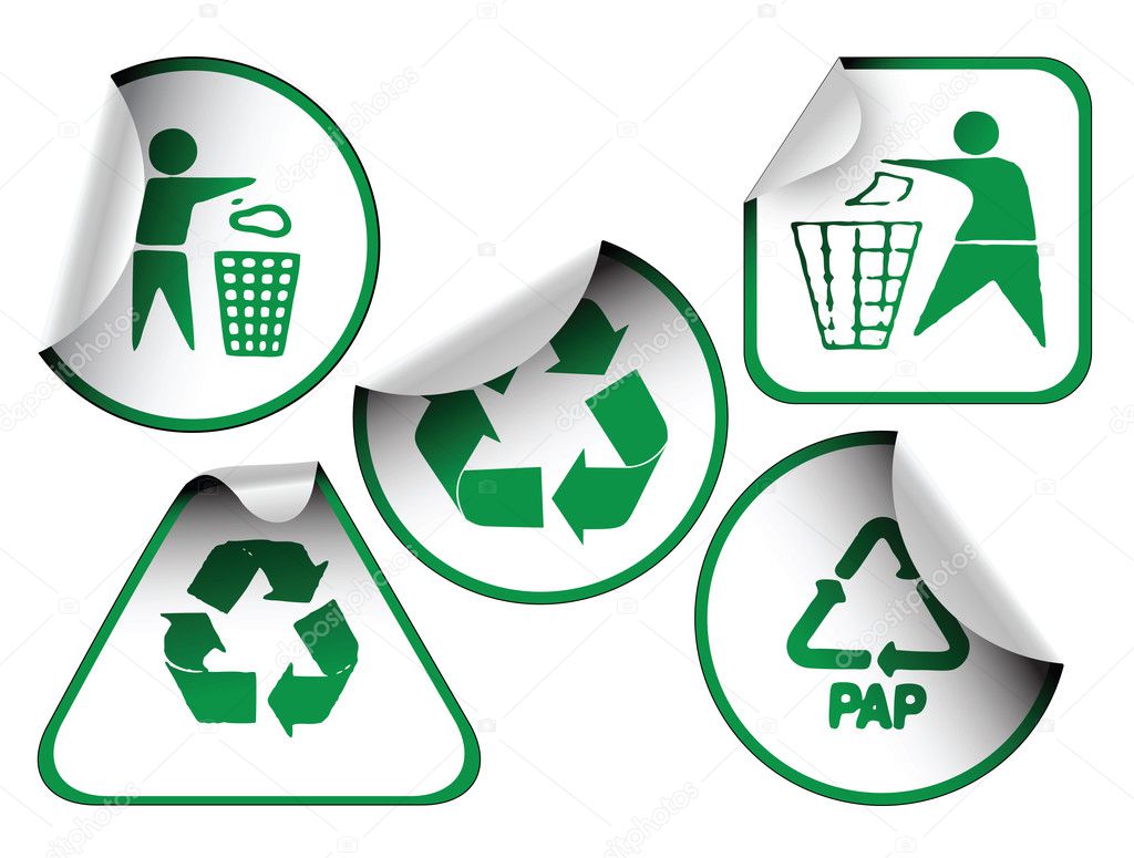 Set of green recycle labels