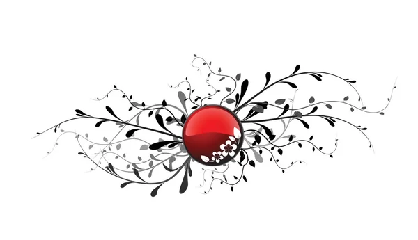 Bouton rouge avec éléments floraux — Image vectorielle