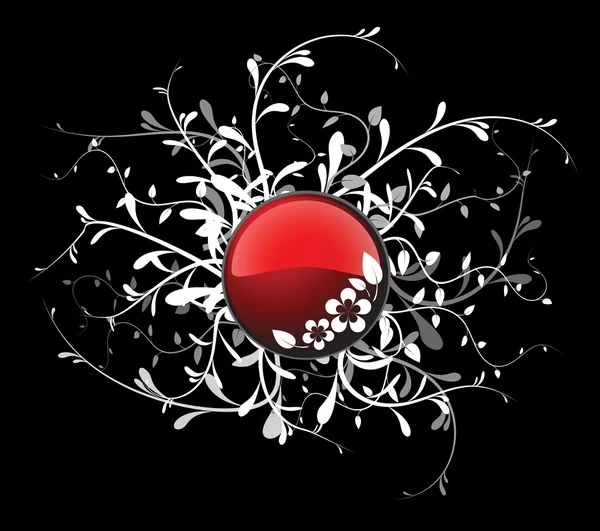 Botón rojo con elementos florales — Vector de stock